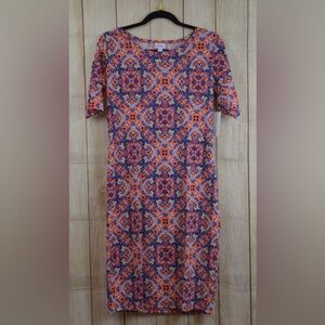 LuLaRoe Julia Vibrant Pink and Blue Midi Dress
